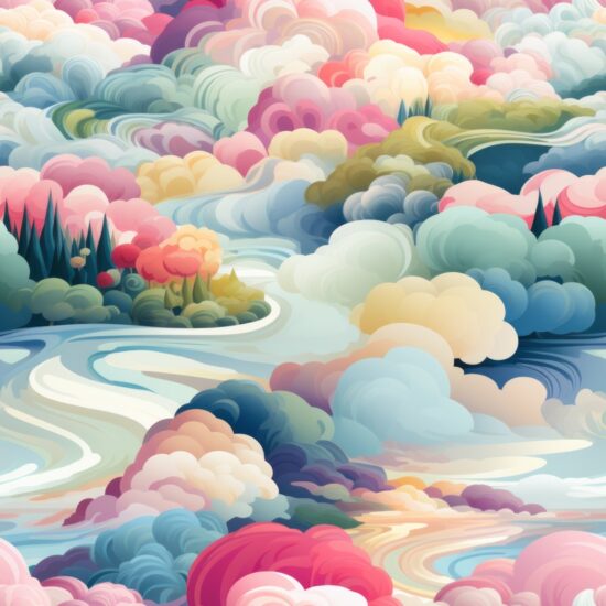 Whimsical Pastel Landscapes: A Visual Dream Seamless Pattern