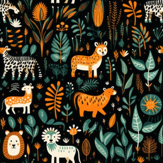 Vibrant Wildlife Oasis: Tribal-inspired Animal Pattern Seamless Pattern