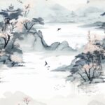 "Serene Ink Wash Zen Gardens" Seamless Pattern