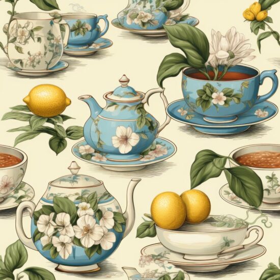 "Tea Time Delight: Vintage Tea Sets" Seamless Pattern
