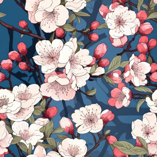Cherry Blossom Delight - Japanese Woodblock Style Seamless Pattern