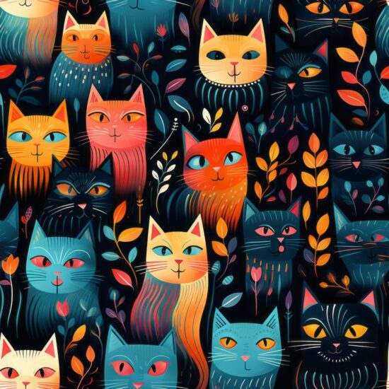 Whimsical Cat Delight Seamless Pattern