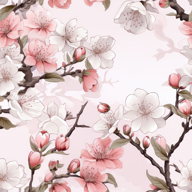 Ethereal Cherry Blossom Delicacy Seamless Pattern
