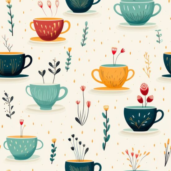 Whimsical Tea Cup Wonderland Seamless Pattern