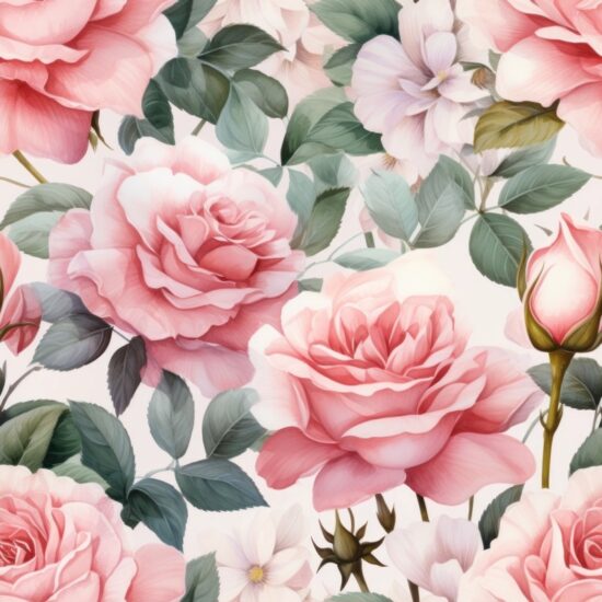 Romantic Watercolor Roses Design Seamless Pattern