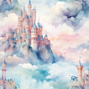 Pastel Watercolor Castle Delight Seamless Pattern