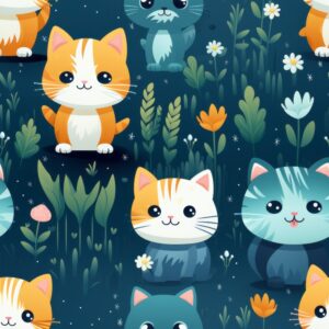 Cute Kittens Illustration Delight Seamless Pattern
