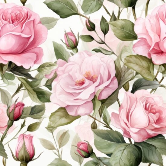 Elegant Floral Watercolor Roses Seamless Pattern