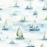 Coastal Watercolor Sailboat Regattas Pattern Seamless Pattern