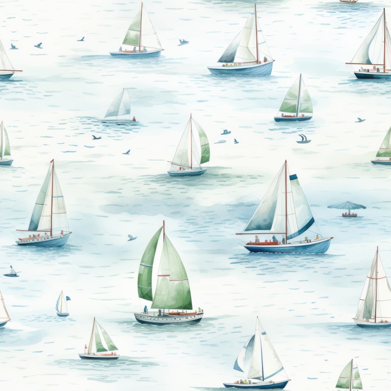 Coastal Watercolor Sailboat Regattas Pattern Seamless Pattern