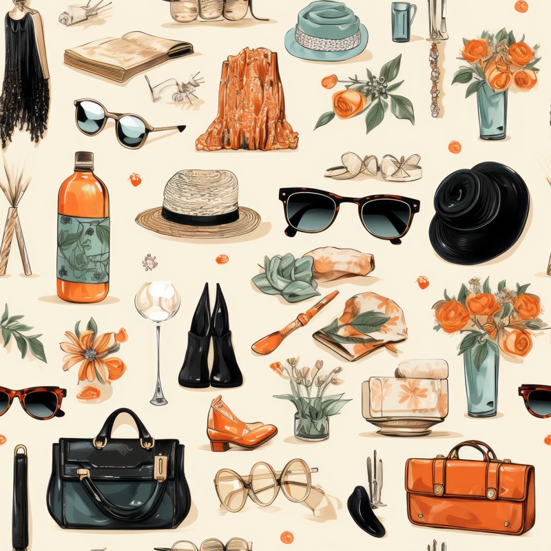 Glamorous Fashion Sketch Accessories Seamless Pattern