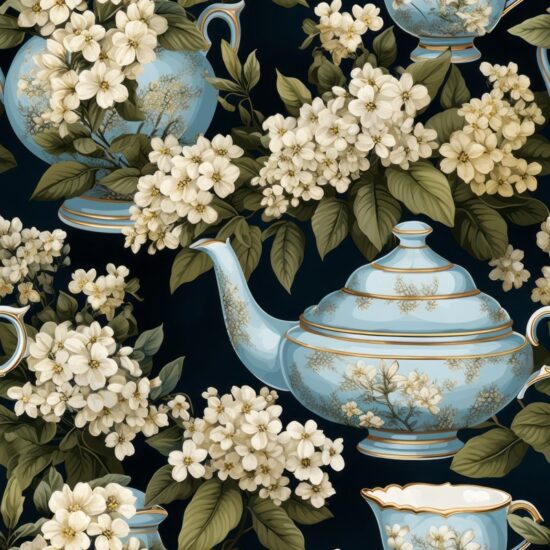 Vintage Tea Sets Inspired by Vintage Floral Seamless Pattern