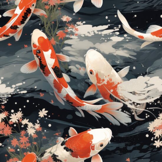 Zen Koi Fish - Japanese Ink Wash Seamless Pattern