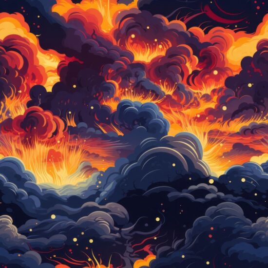 Volcanic Cartoon Explosions Seamless Pattern