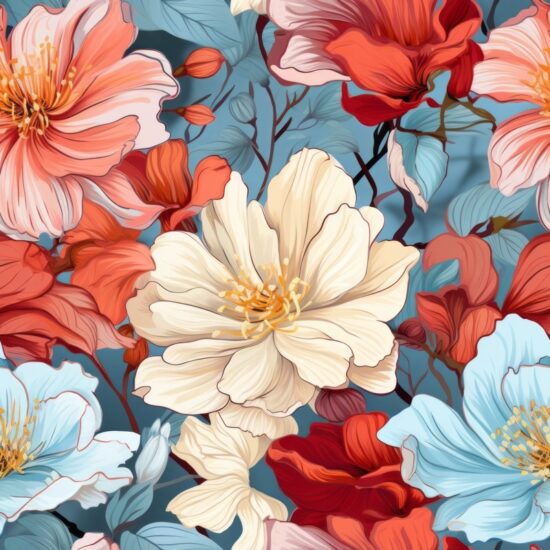 Vibrant Floral Delight - Nature-inspired Blossoms Seamless Pattern