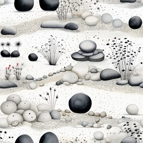 Zen Ink Wash Pebble Gardens Seamless Pattern