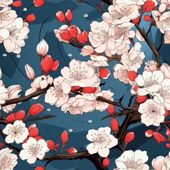 Cherry Blossom Delight: Japanese Woodblock Inspired Seamless Pattern