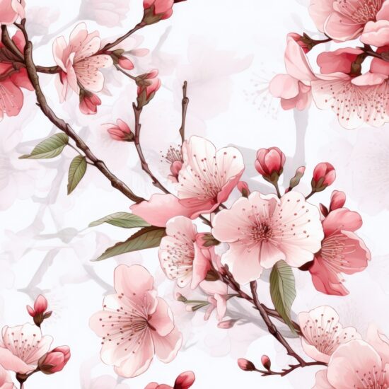 Delicate Cherry Blossoms Brushed Bliss. Seamless Pattern