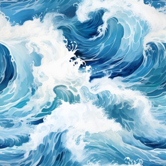 Beach Watercolor Ocean Waves Design Seamless Pattern