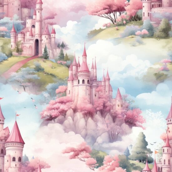 Enchanting Pastel Watercolor Castles Seamless Pattern
