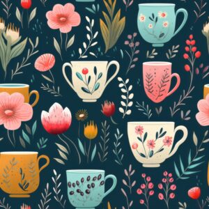 Vintage Whimsical Tea Cup Delight Seamless Pattern