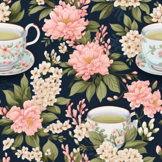 Vintage Floral Tea Party Pattern Seamless Pattern