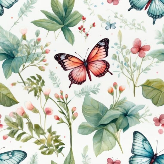 Graceful Butterflies - Botanical Watercolor Style Seamless Pattern