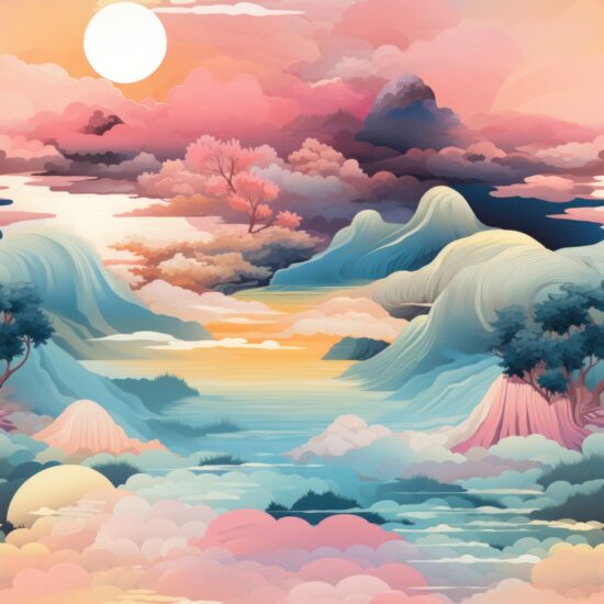 Dreamy Pastel Landscapes Seamless Pattern