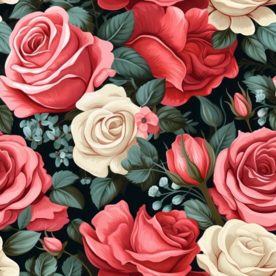 Romantic Watercolor Rose Garden Seamless Pattern