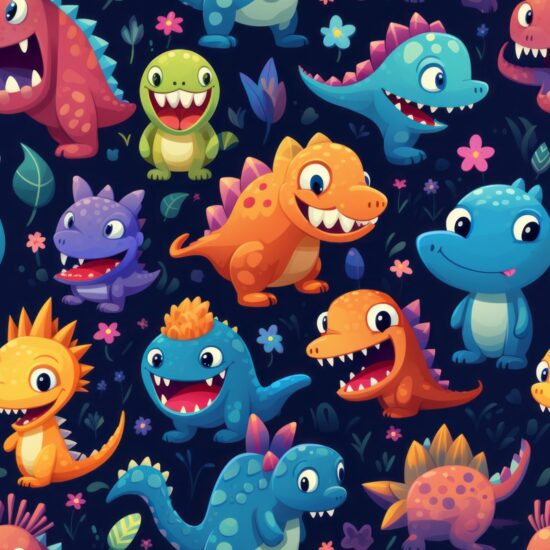 Playful Dinosaur Cartoon Delight Seamless Pattern