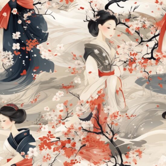 Japanese Watercolor Kimono Print Seamless Pattern