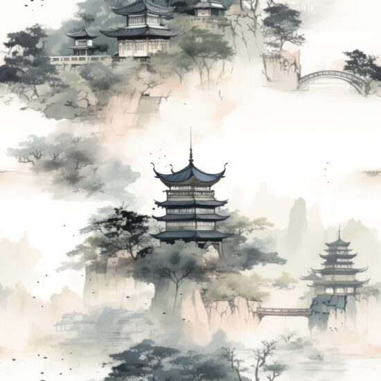 Serene Pagoda Delight Seamless Pattern
