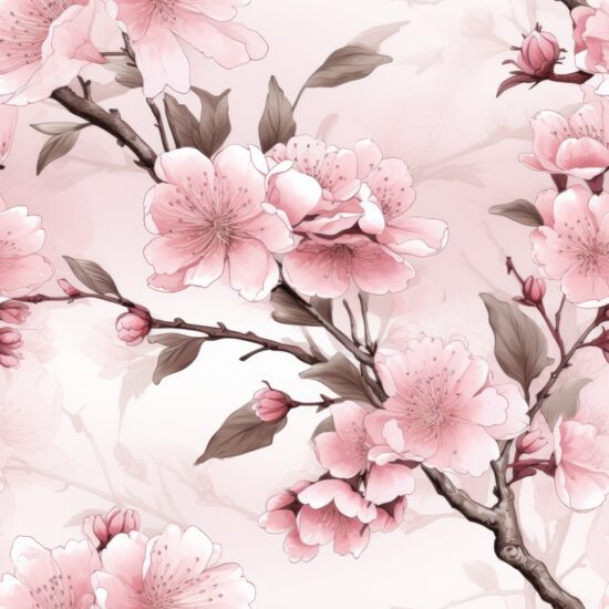 Asian Ink Wash Cherry Blossom Delicacy Seamless Pattern