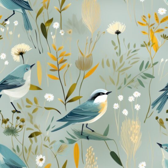 Vibrant Meadow Birds Pattern Seamless Pattern