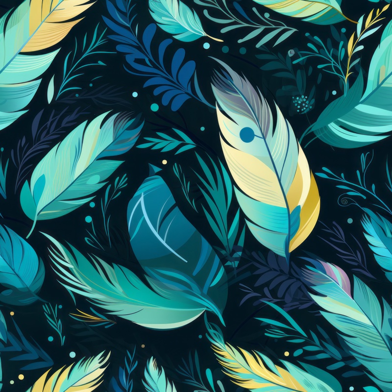 Tribal Teal Feathers Print Seamless Pattern