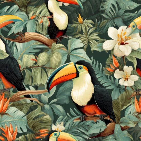 Exotic Orange Toucan Paradise Seamless Pattern