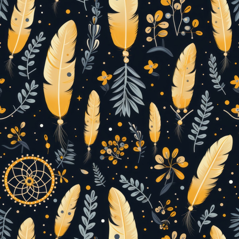 Goldenrod Dreamcatchers Seamless Pattern