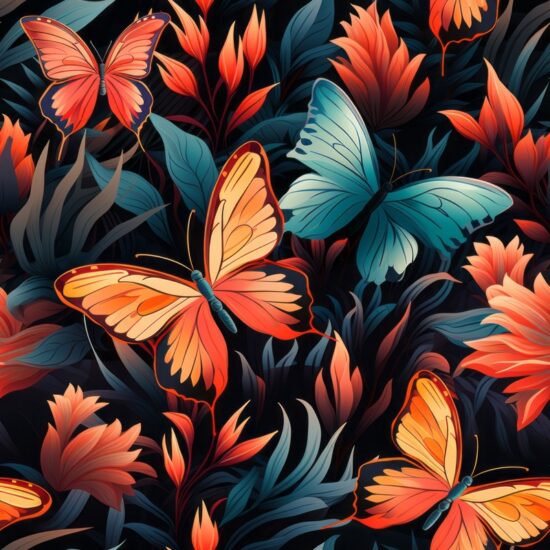 Sunset Orange Butterflies Bliss Seamless Pattern