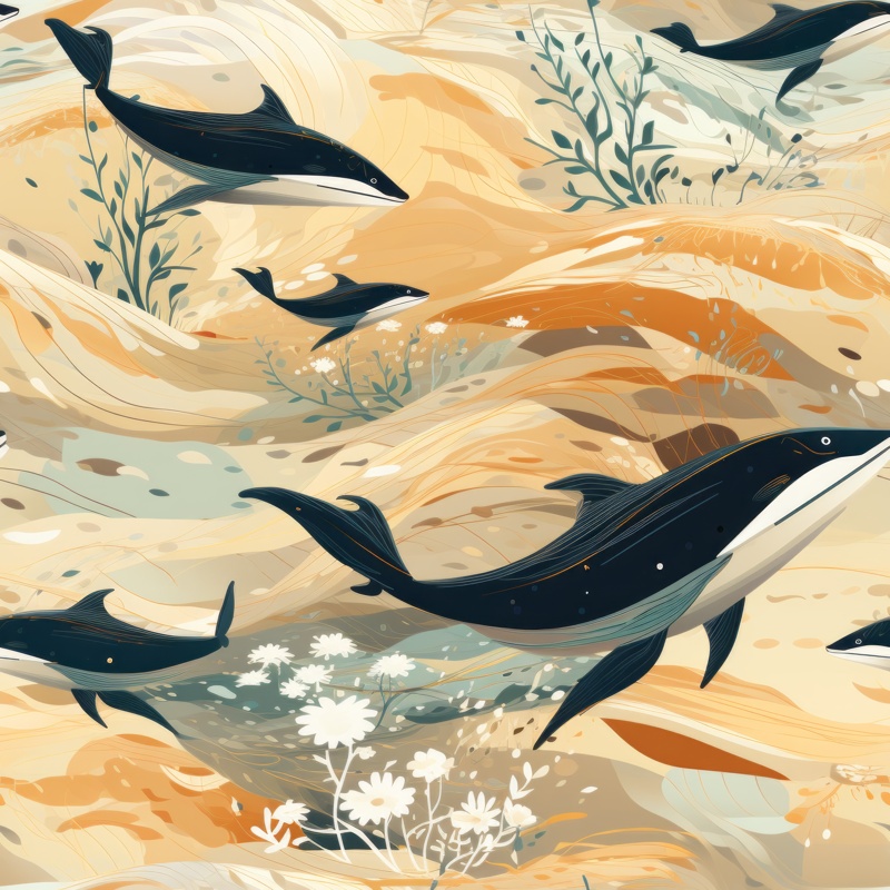 Whimsical Whales in Sandy Beige Seamless Pattern