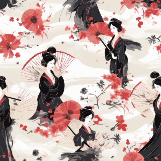 Elegant Geisha Fans Sumi-e Pattern Seamless Pattern