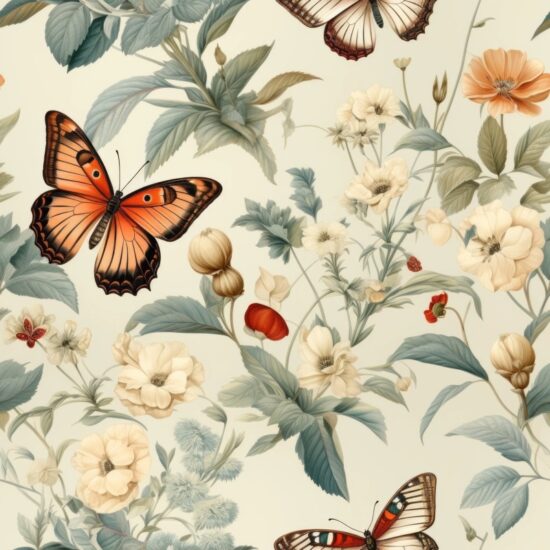 Delicate Botanical Butterfly Collection Seamless Pattern