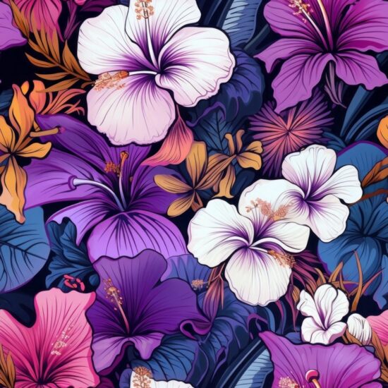 Exotic Blooms in Deep Purple Seamless Pattern
