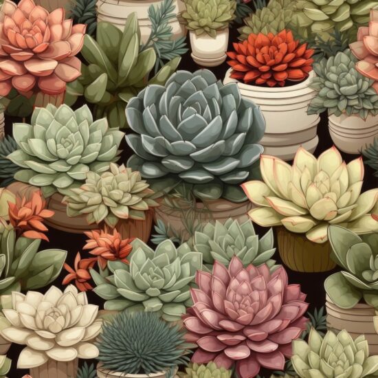 Succulents in Sandy Beige Style Seamless Pattern