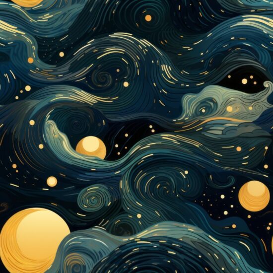 Starry Night Dreamscape in Stellar Gold Seamless Pattern