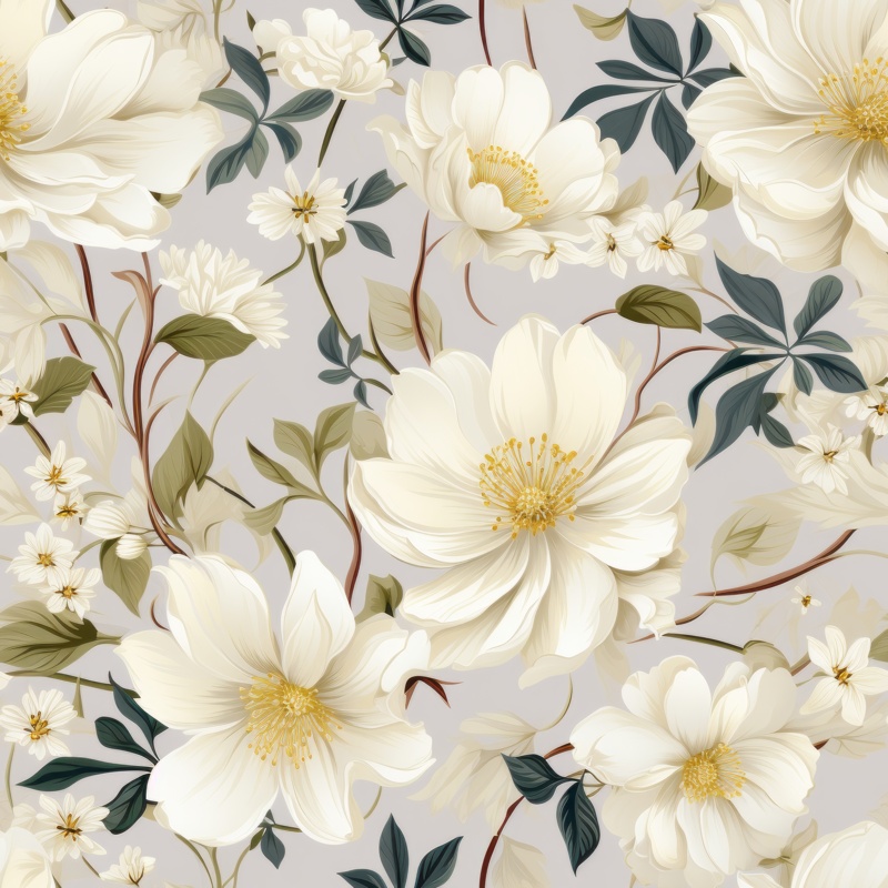 Elegant Ivory Floral Delight Seamless Pattern