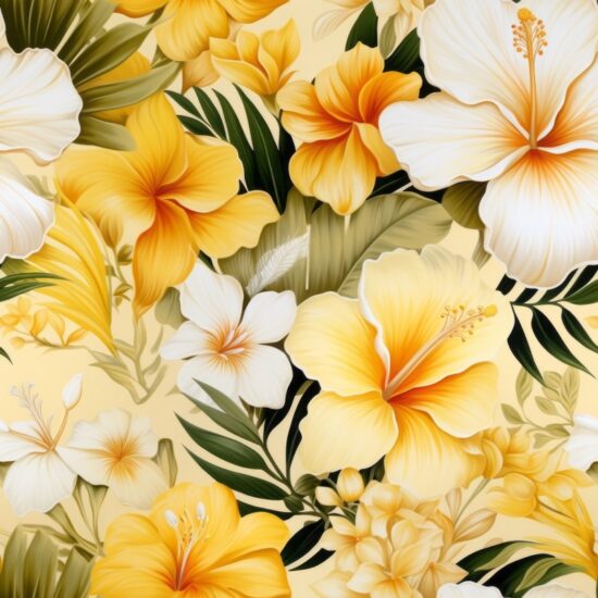 Vibrant Sunlit Tropical Flower Delight Seamless Pattern