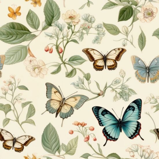 Delicate Butterfly Garden Design Seamless Pattern