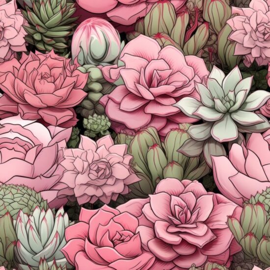 Dusty Pink Succulent Wonderland Seamless Pattern