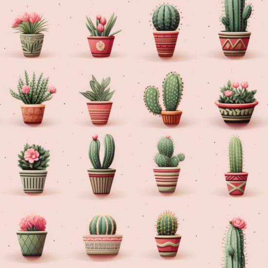 Dusty Rose Cacti Delight Seamless Pattern