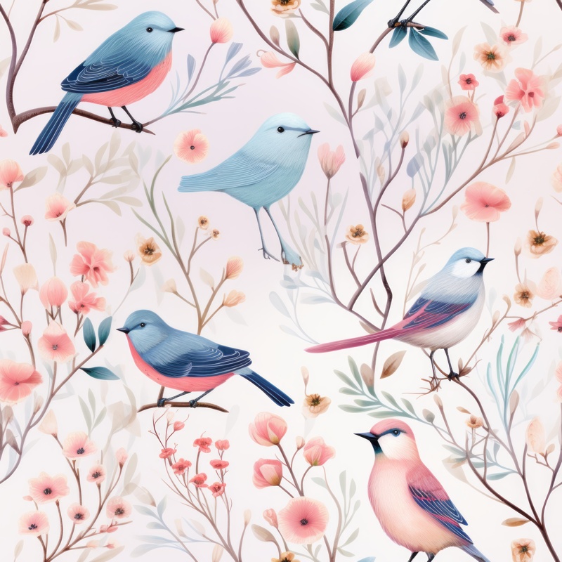 Pink Pastel Birds Pattern Seamless Pattern